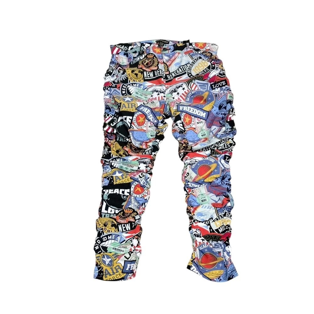 Plus Size High Waisted Side Ruched Patterned Pants - MultiColor Size-2X - Picture 3 of 4